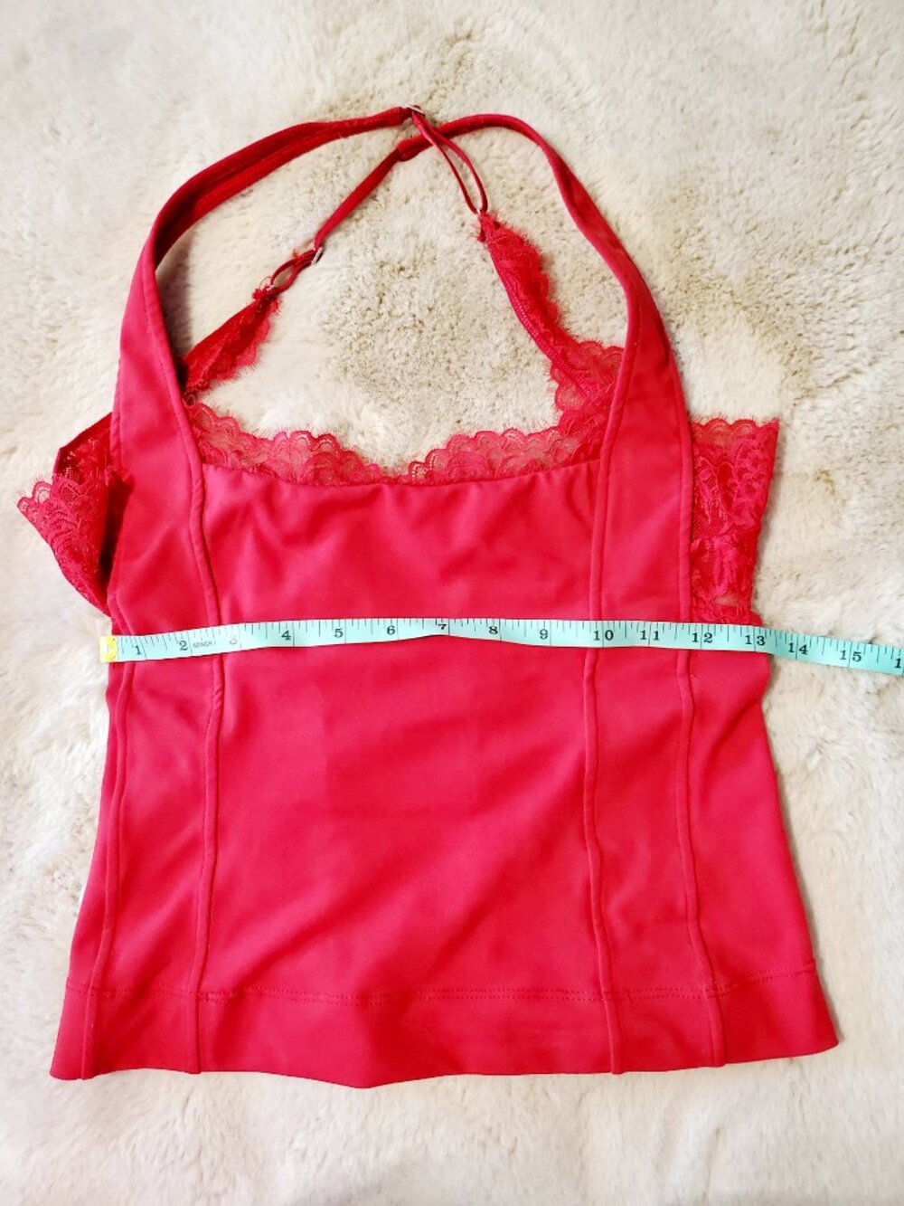Free People Red Lace Trim Cami Tank Top XS Open Back Y2K Coquette - Picture 8 of 12